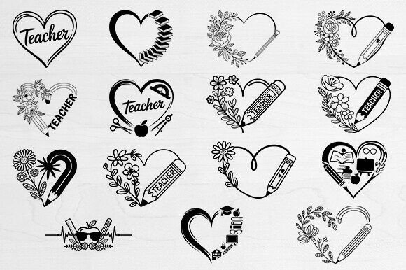 A Designer's Take on the Teacher Heart SVG Bundle
